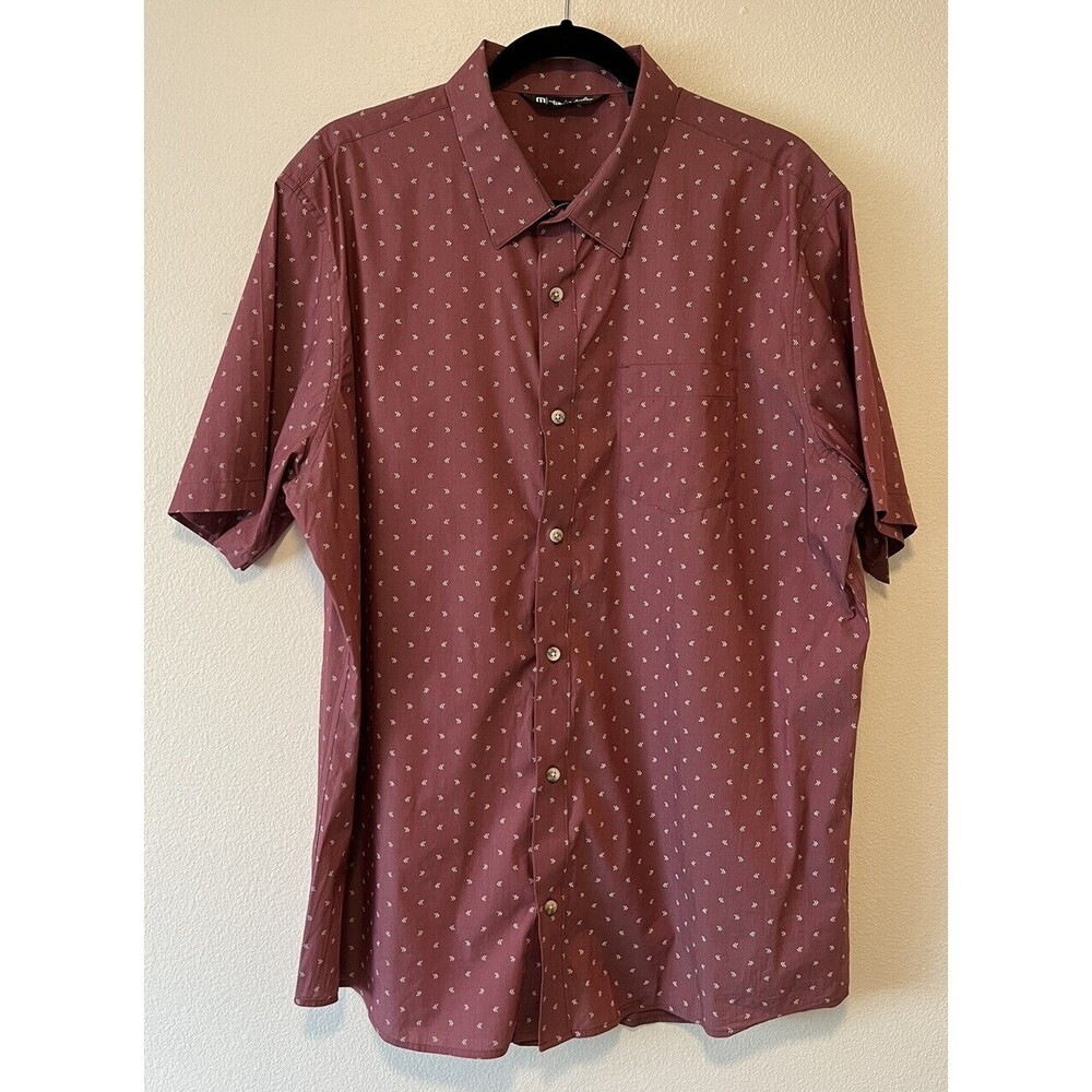 Travis Mathew Men Shirt Size XL Burnt Red Short Sleeve Button Up Casual